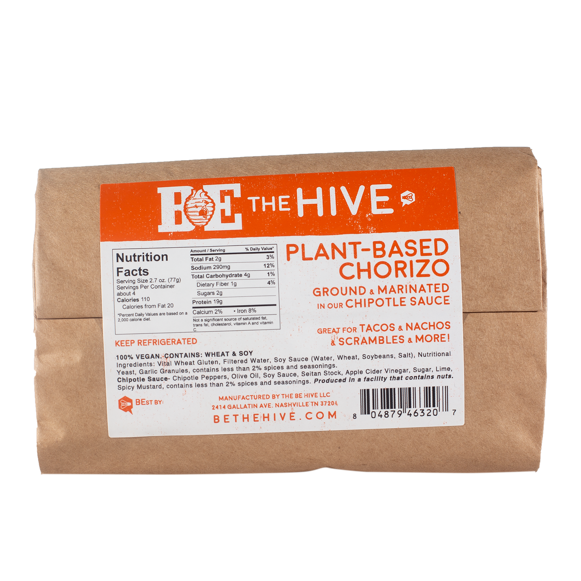 BE-Hive vegan choritzo ingredients and nutrition facts